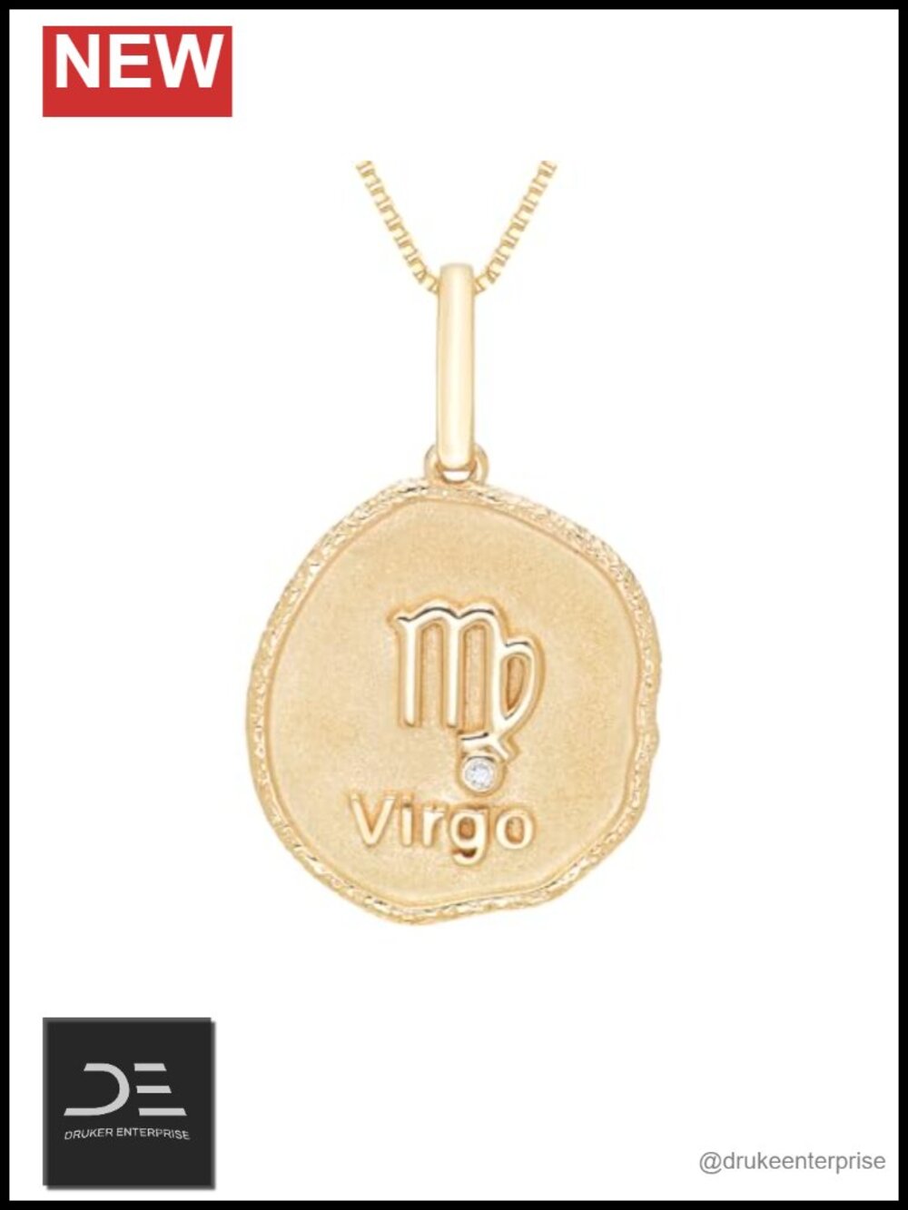 Reversible Zodiac Pendant Necklace Diamond 14K Yellow Gold Plated Sterling
